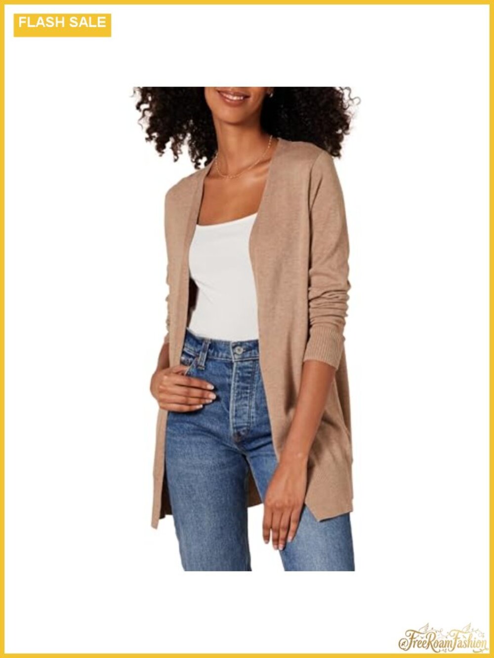 Lightweight Open-Front Long Cardigan Sweater Regular Fit Long Sleeve